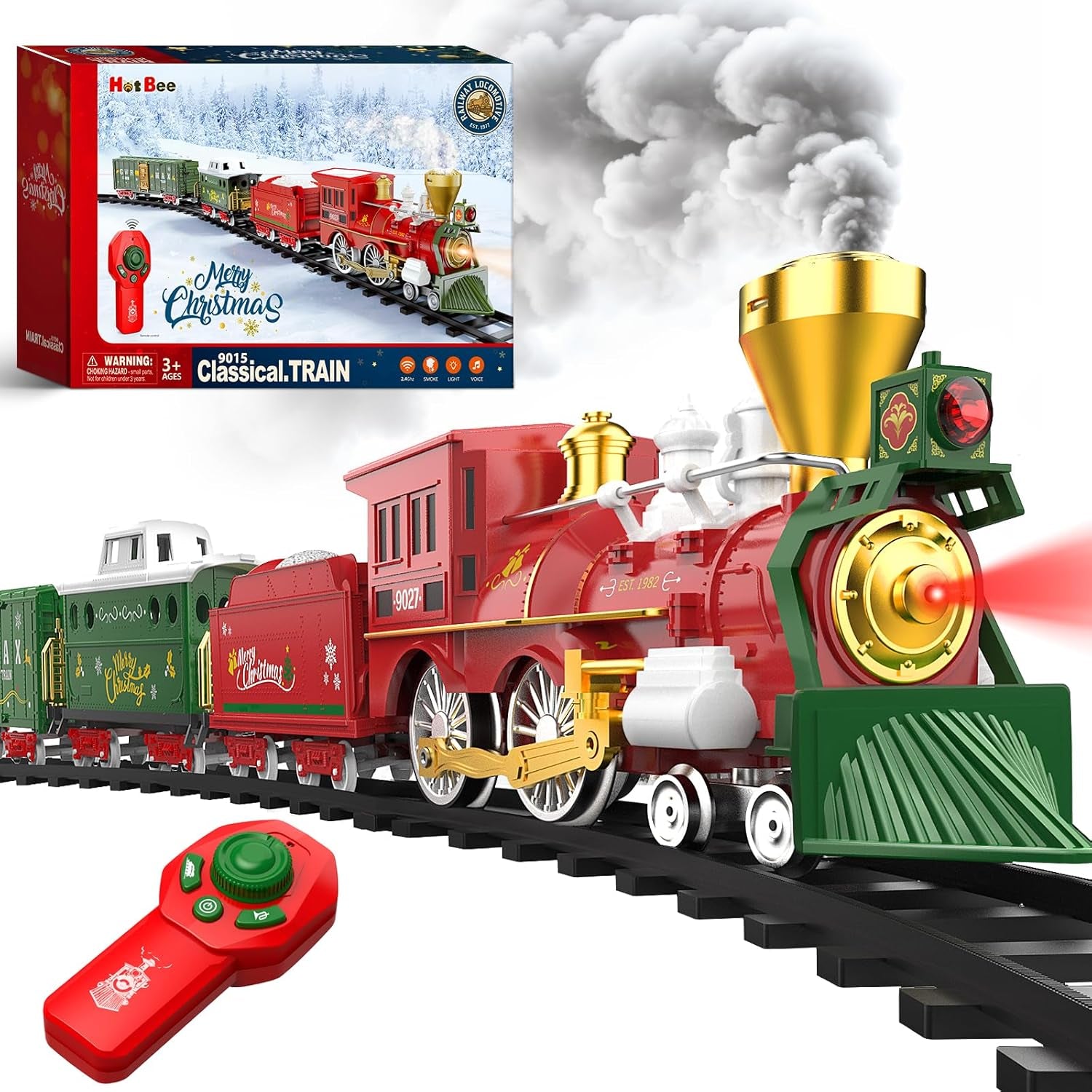 Remote-Controlled Christmas Train Set with Smoke and Lights