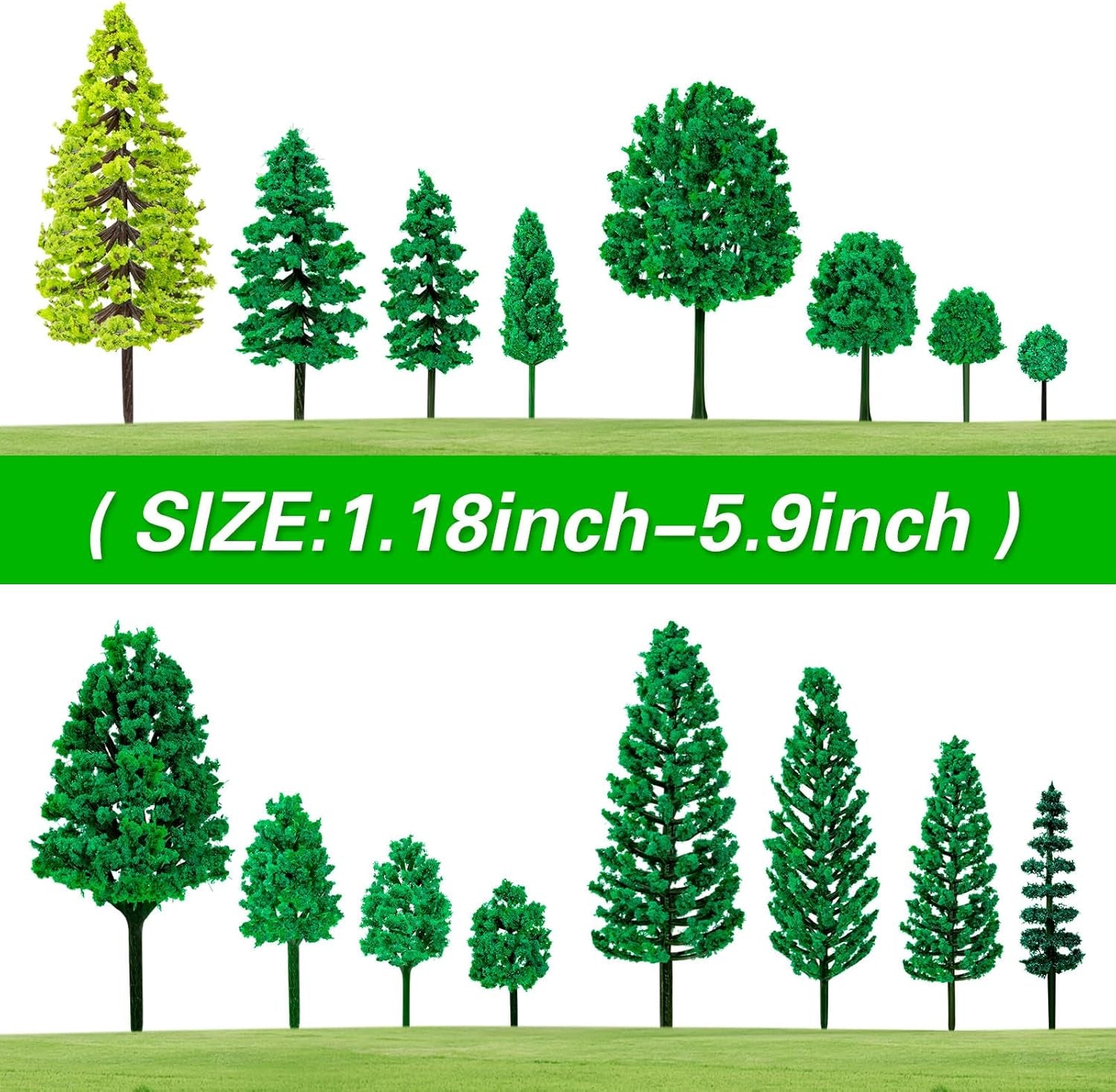 40-Piece Assorted Miniature Trees for Crafting, 1.2-6 Inch Scale Models for Dioramas, Cake Decorations, Train Scenery, and Fairy Gardens