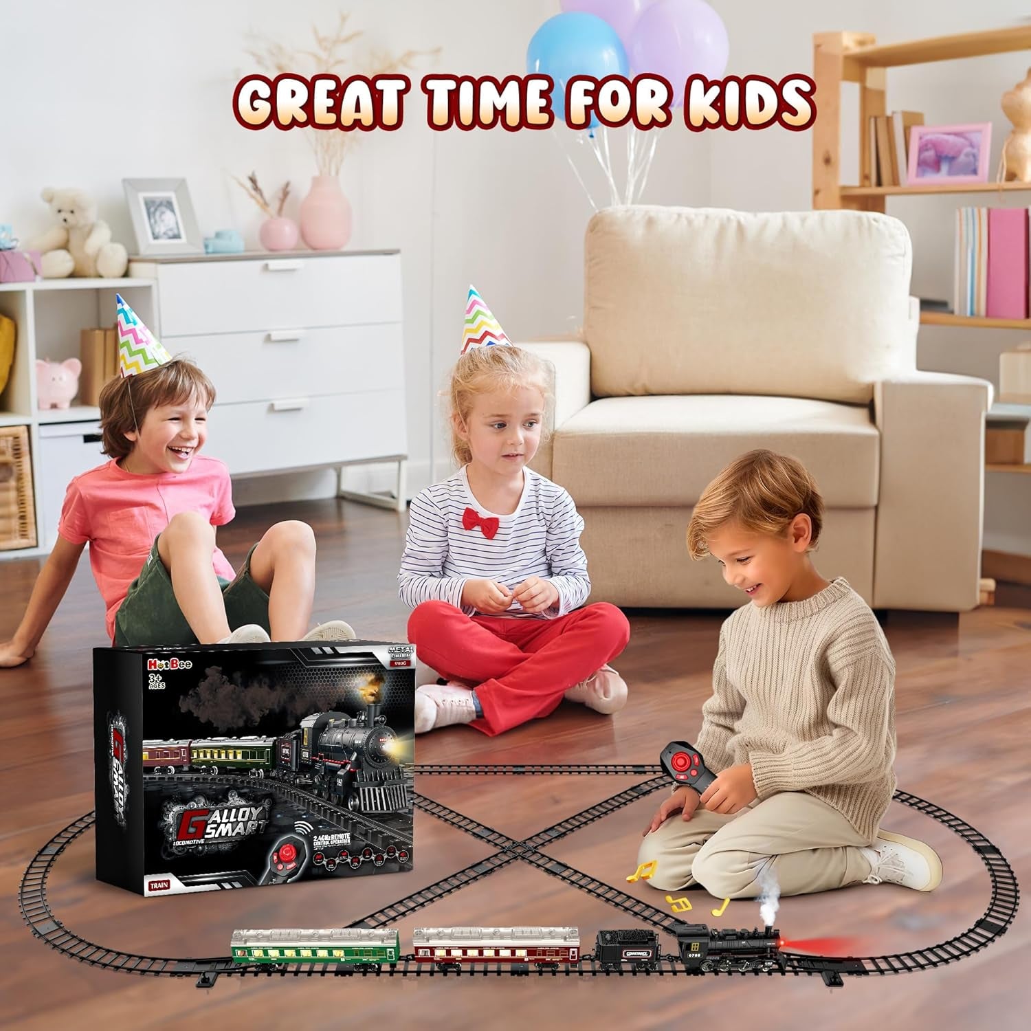 Train Set - Train Toys for Boys W/Smokes, Lights & Sound, Toy Train W/Steam Locomotive, Train Carriages & Tracks, Toddler Model Trains for 3 4 5 6 7 8+ Years Old Kids