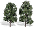 Set of two Woodland Scenics cool shade trees, 8-9 inches tall, with lush green foliage and detailed trunk textures.