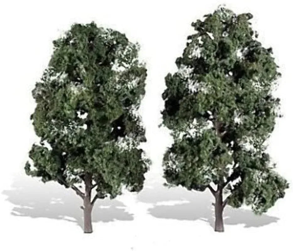 Set of two Woodland Scenics cool shade trees, 8-9 inches tall, featuring detailed foliage and realistic tree trunks for model scenery.