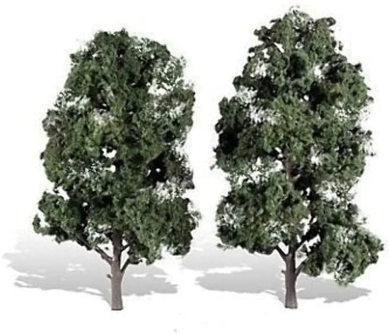 Set of two Woodland Scenics cool shade trees, 8-9 inches tall, featuring detailed foliage and realistic tree trunks for model scenery.