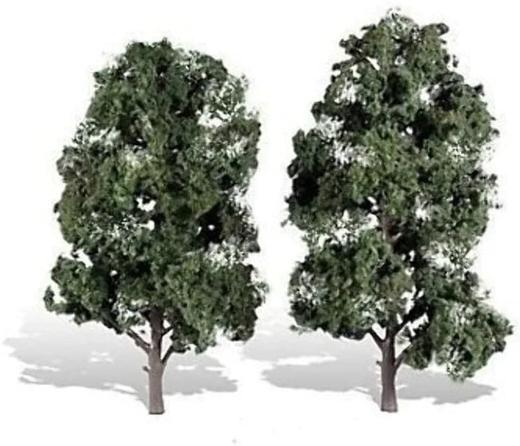 Set of two Woodland Scenics cool shade trees, 8-9 inches tall, featuring detailed foliage and realistic tree trunks for model scenery.