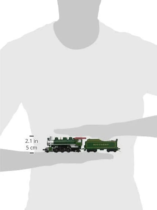 HO scale Bachmann Prairie 2-6-2 locomotive in Southern green with detailed train model for collectors, suitable for ages 14 and up.