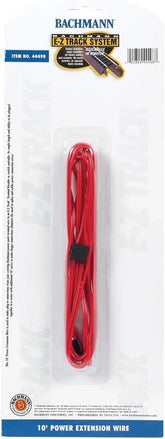 Red Bachmann Trains E-Z Track 10-foot power extension wire for model train layouts, suitable for ages 14 and up.