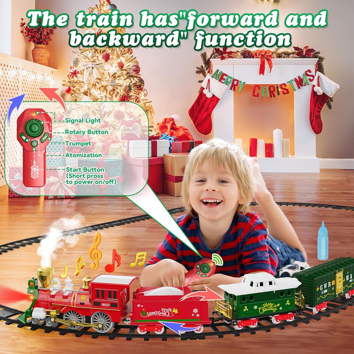 Remote-Controlled Christmas Train Set with Smoke and Lights