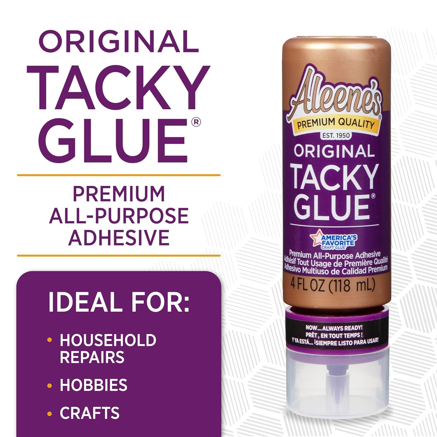 Aleene's Original Tacky Glue for Crafts, Nontoxic, Dries Clear, 4 Fl Oz Always Ready Bottle
