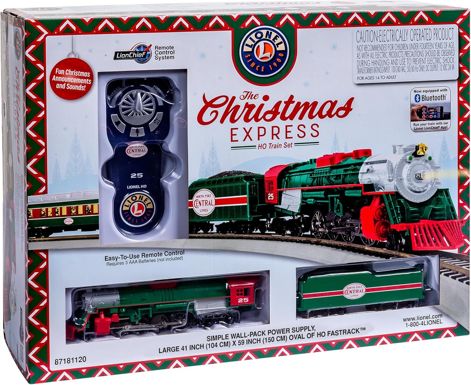 Christmas Express Lionchief Bluetooth Electric HO Gauge Model Train Set with Remote,Multi-Color