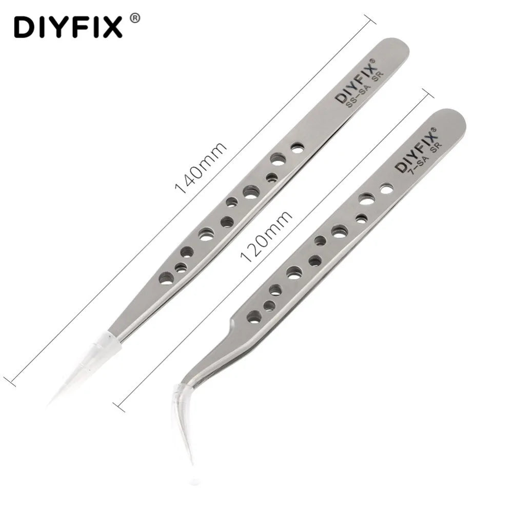 Precision Electronics Tweezers Anti-Static Curved Straight Tip Stainless Forceps Phone Repair Hand Tools Sets