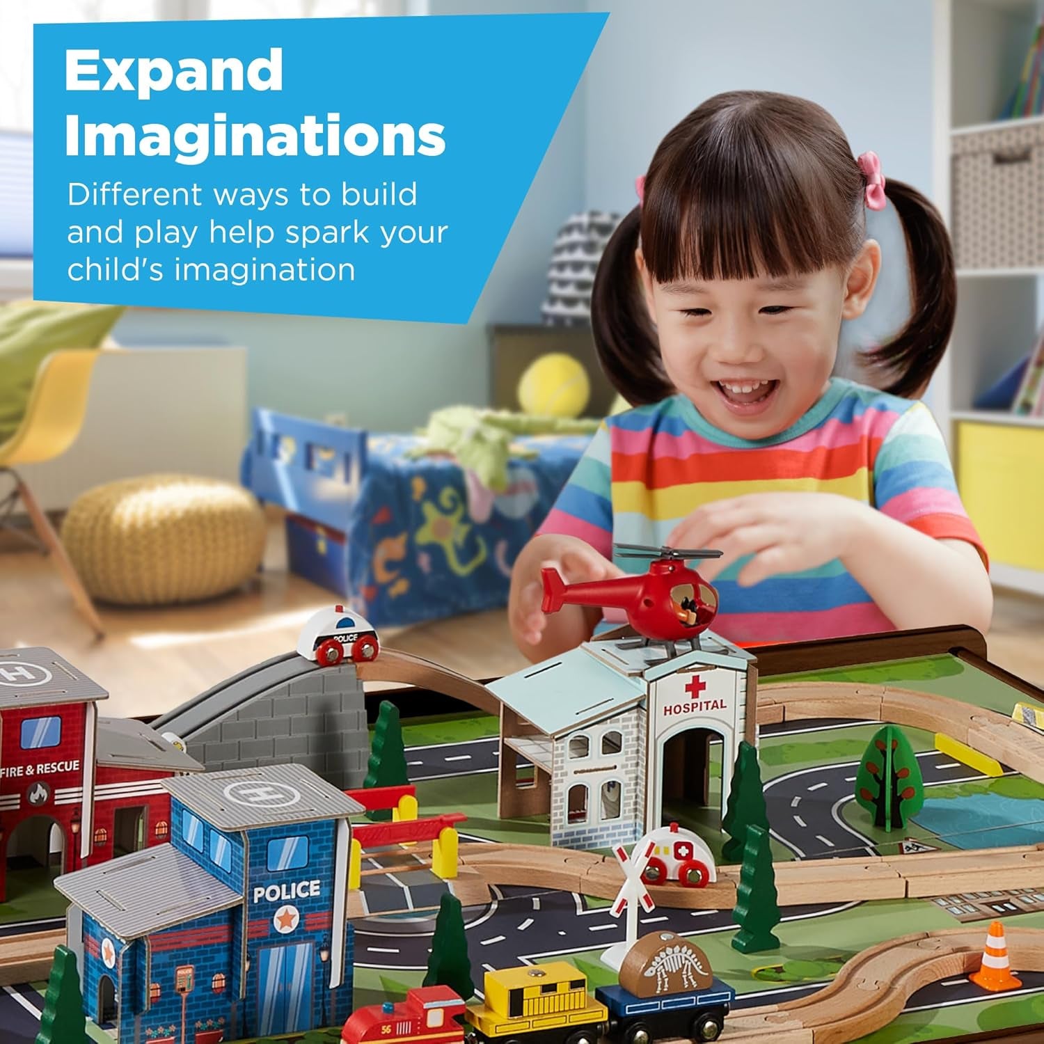 50-Inch Wooden Train Table Activity Playset