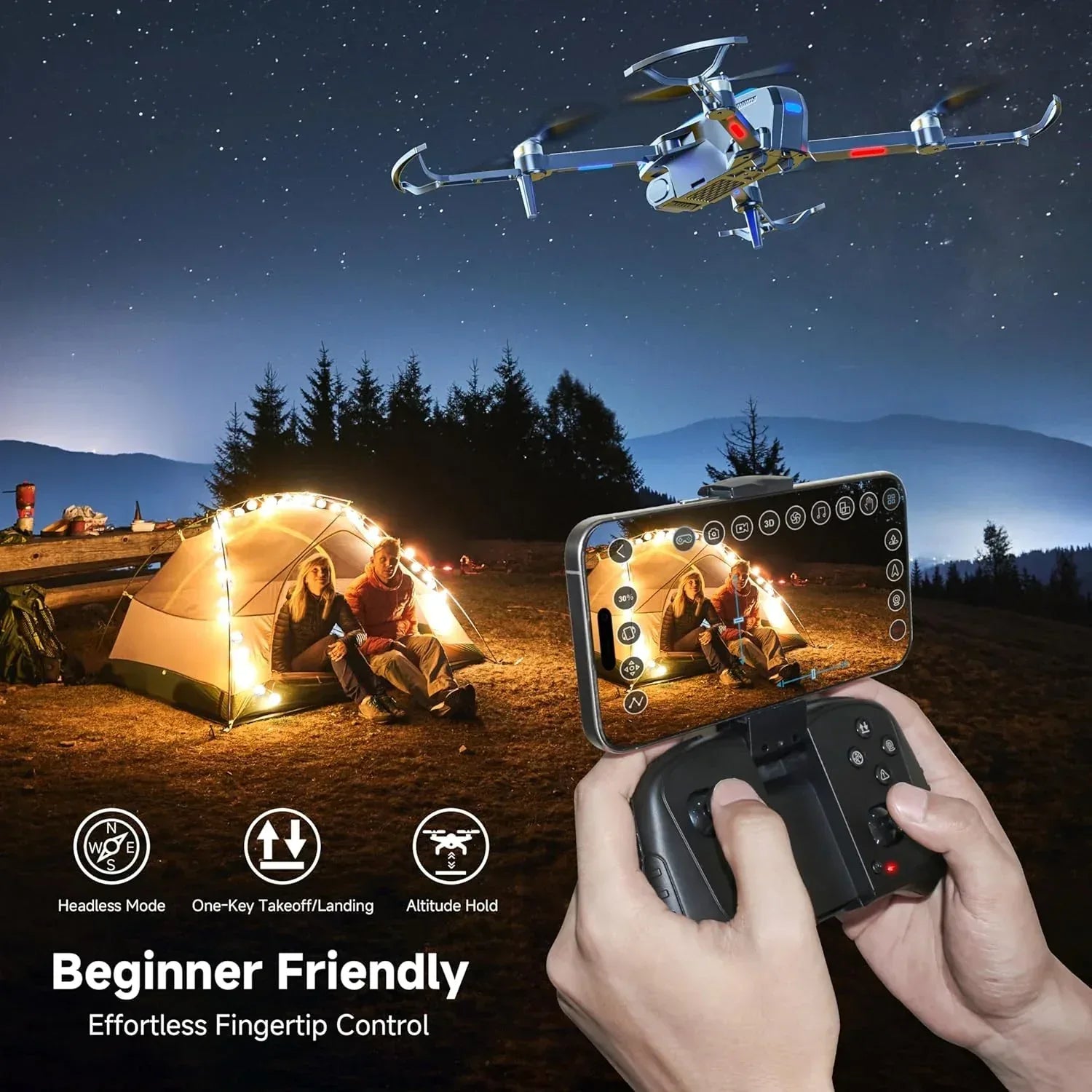 4K brushless motor drone with camera for adults, featuring sleek design and advanced aerial photography capabilities.