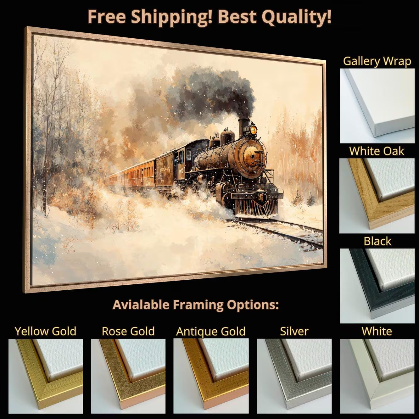 Steam Locomotive Canvas Print - Winter Wall Art