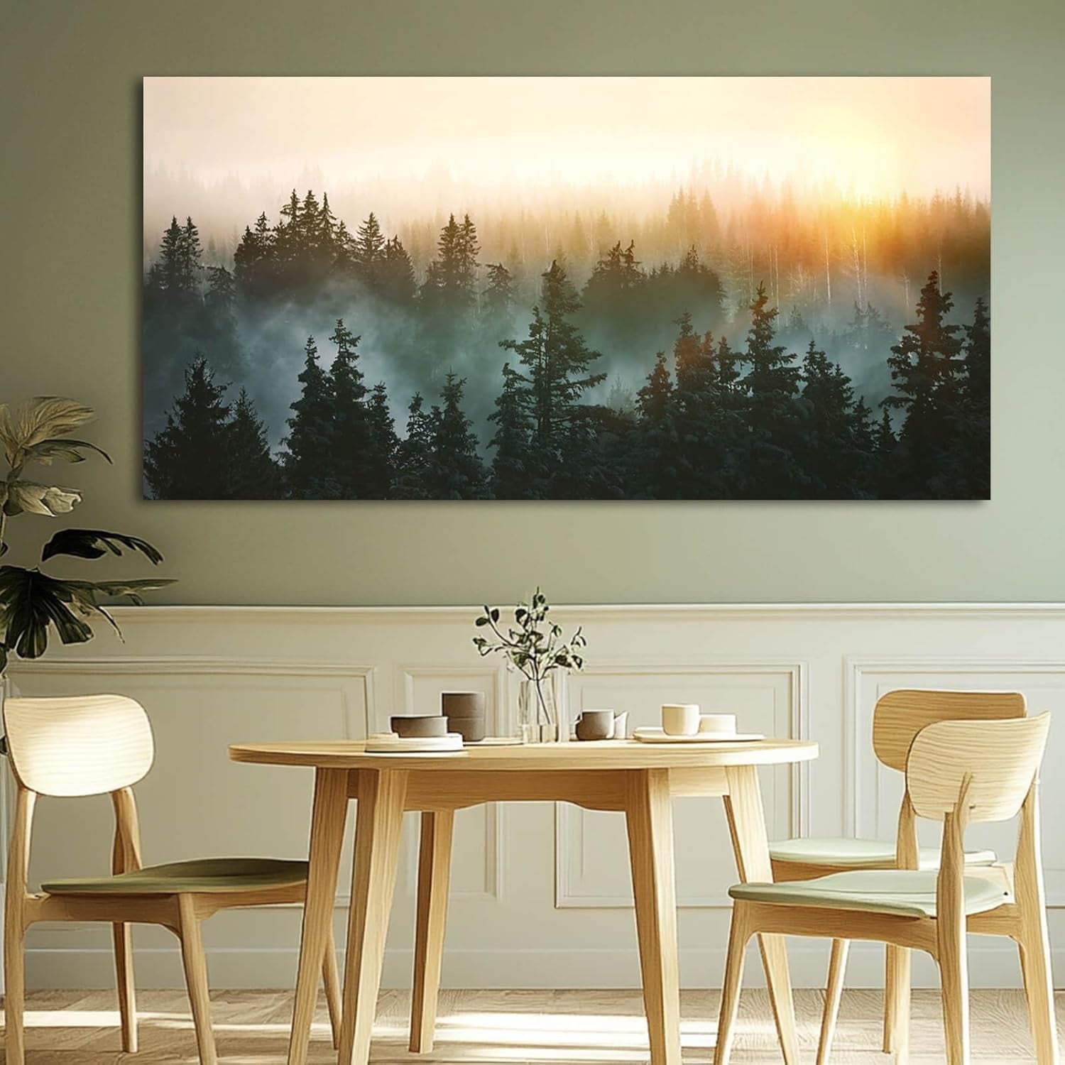 SDYA Canvas Wall Art Sunrise Forest Nature Painting Wall Decor for Bedroom Living Room Office Home Decor Wall Art 48X24 Inches