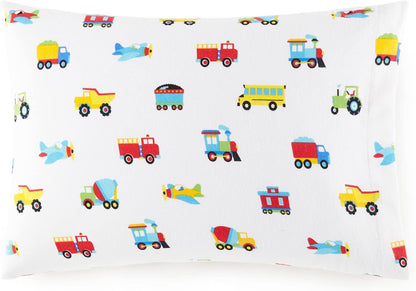 Flannel Full Sheet Set – 100% Cotton, Soft & Cozy Bed Sheets - Trains, Planes, and Trucks