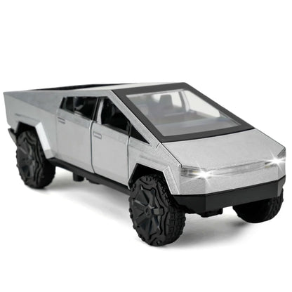 Silver 1:36 scale diecast Cybertruck toy car by BYMRR Train Store, pull-back model for collectors and children ages 3 and up