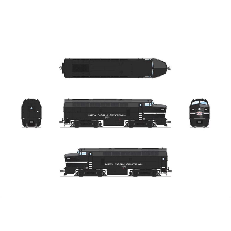HO scale RF-16 Sharknose A/B locomotives by BLI7696, NYC cigar PRGN4 model, detailed model train set with black and silver finish.