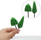 Miniature trees and bushes set for dioramas and scenic models, featuring woodland and railroad architecture by SaktopDeco.