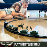 USA Electric Express Train Set for Children Ages 4-8 - Military-Themed Polar Train Model with Helicopter, Tank, Soldiers, and Tracks - Ideal Birthday Gift for Boys Ages 2-4