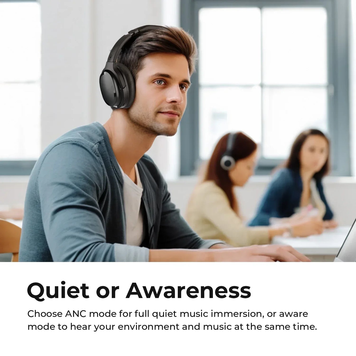 Active Noise Cancelling Bluetooth Over-Ear Headphones with Microphone - BYMRR Train Store