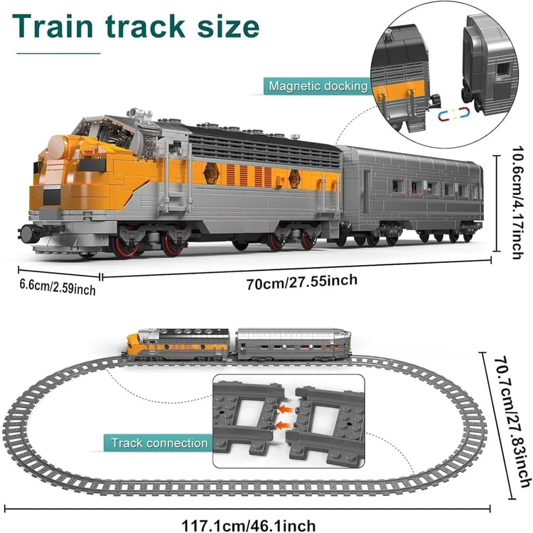 Mould King 12018 train building block kit featuring a detailed model train with colorful bricks and intricate design.