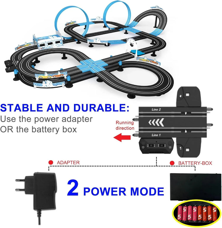 SHANTOU Chenghai Yingbao high-speed dual track slot car racing set with four licensed vehicles on colorful tracks