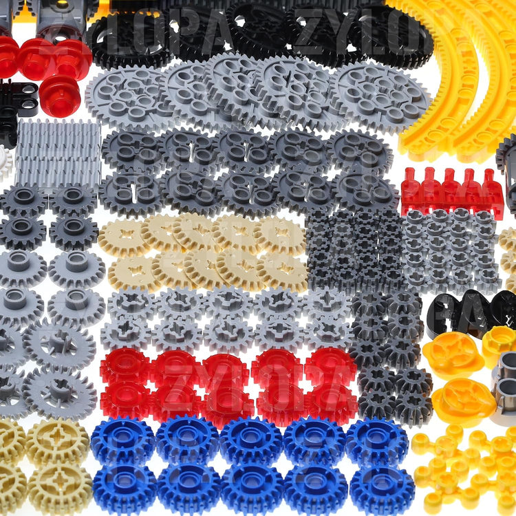 Zylopa 233-piece Technic gear set with various gears and connectors for building creative LEGO MOCs and mechanical models.