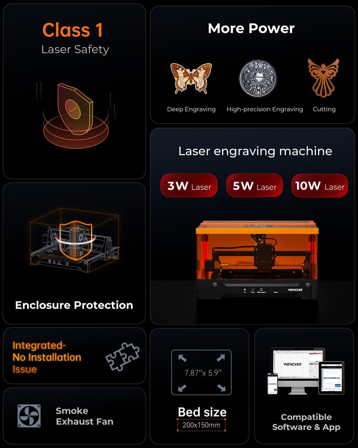 10W High-Precision Laser Engraving and Cutting Machine with 360° Enclosure - Pre-Assembled for Metal, Wood, Acrylic, Leather, Glass, and Stainless Steel - Beginner-Friendly (Class 1 Output, 10000mW)