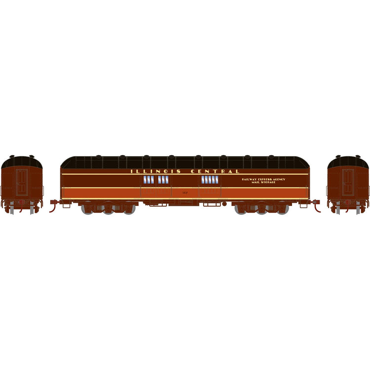 HO scale Illinois Central baggage car with arch roof, ready-to-roll model by BYMRR Train Store, detailed train accessory.