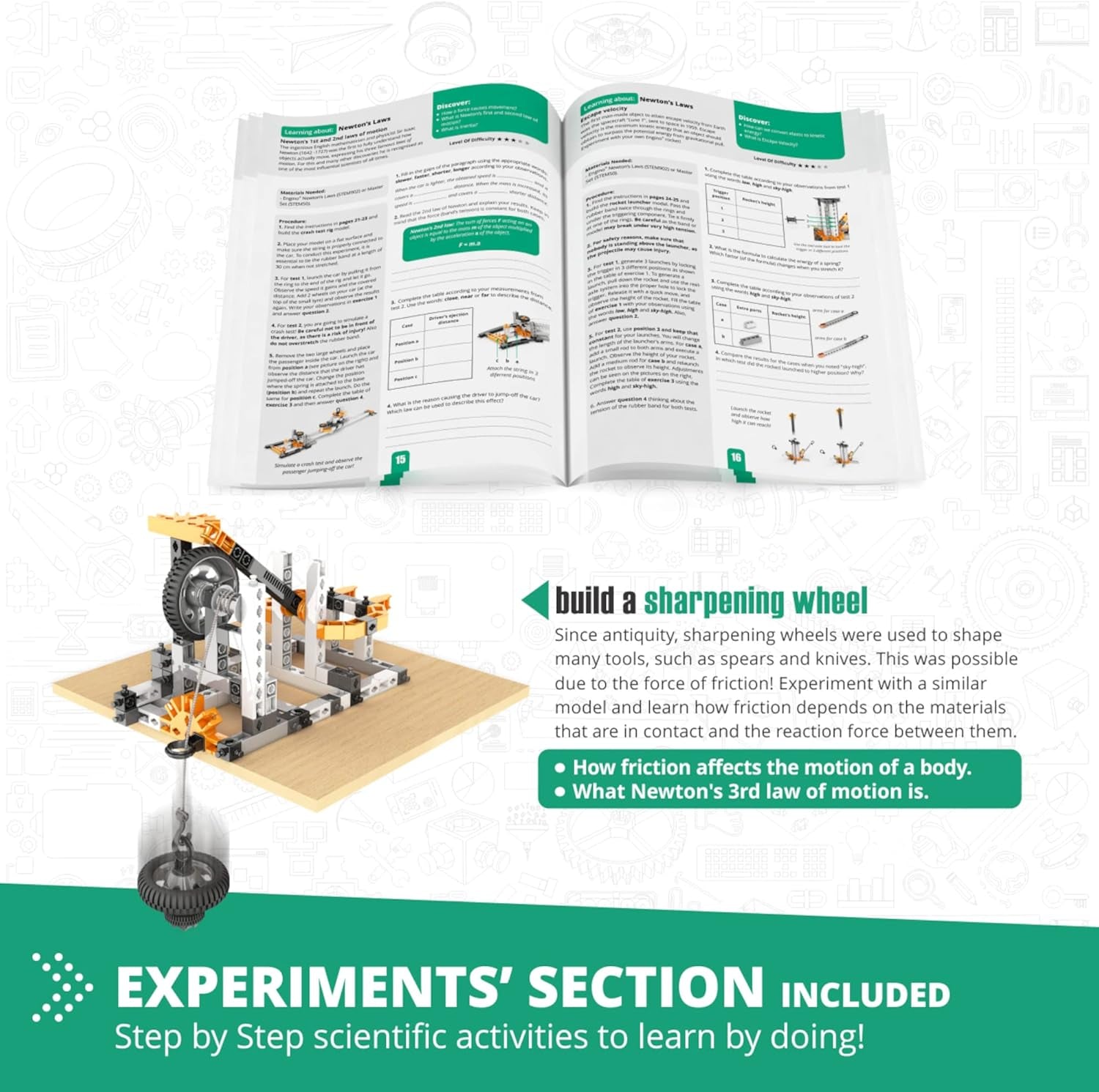 Engino STEM Educational Kit: Exploring Physics Laws of Inertia, Friction, and Circular Motion for Ages 9+, Creative Engineering Projects, Ideal Gift for Boys and Girls (6 Model Options)
