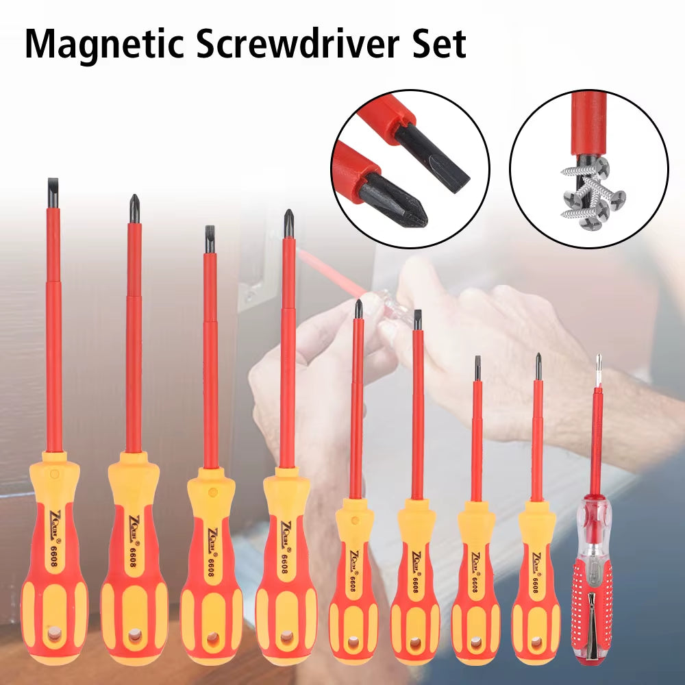 Magnetic Screwdriver Screwdriver Set Insulated Phillips Slotted Bits Electrician for Electrician Hand Tools Multifunctional