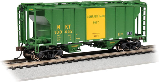 HO scale MKT PS-2 two-bay covered hopper model train by BYMRR, late version with detailed freight car features.