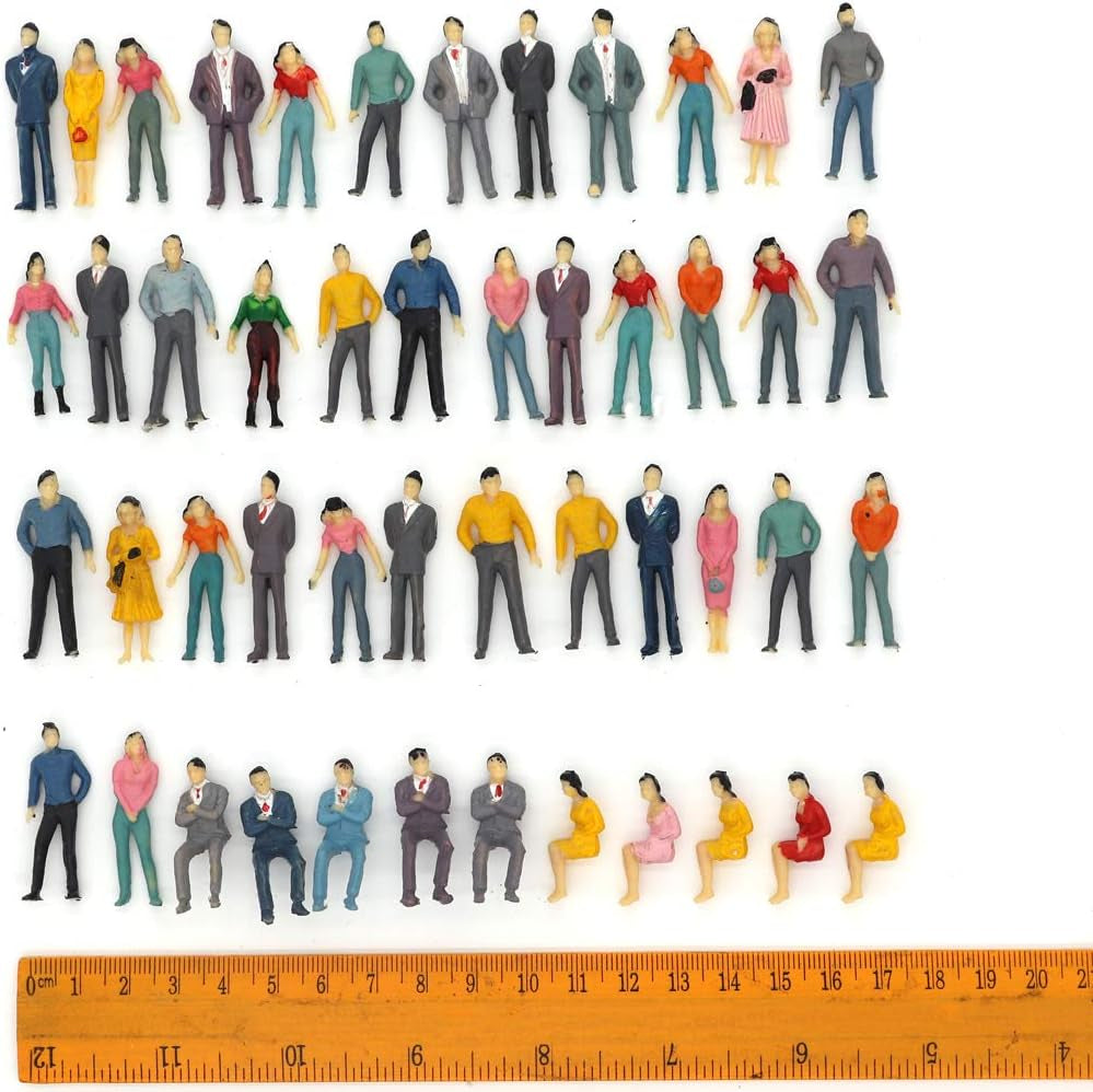 50-Piece O Scale Painted Figures Set for Building Model Train Layouts - Assorted Sitting and Standing Poses (1:50 Scale)
