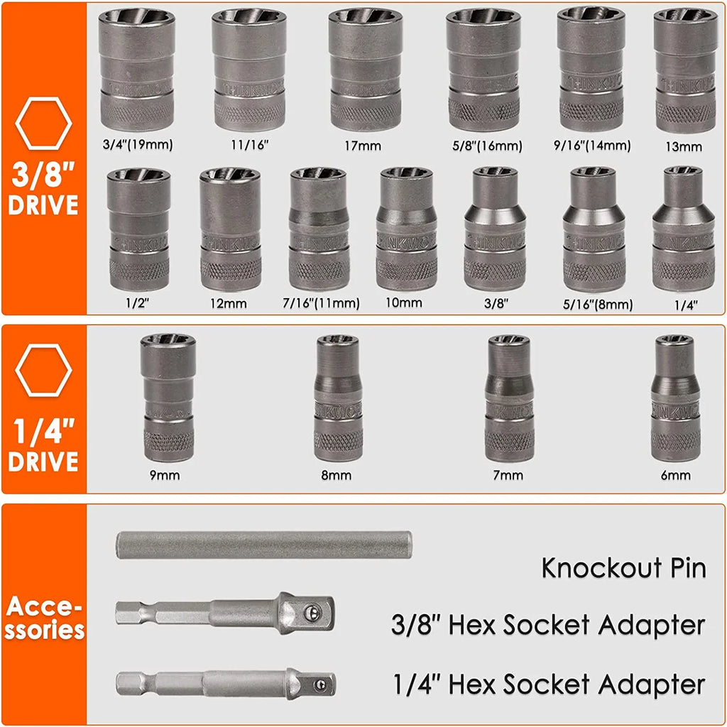 Upgrade Bolt Extractor Set, 20 Pieces Impact Bolt & Nut Remover Set Made by  TW6097