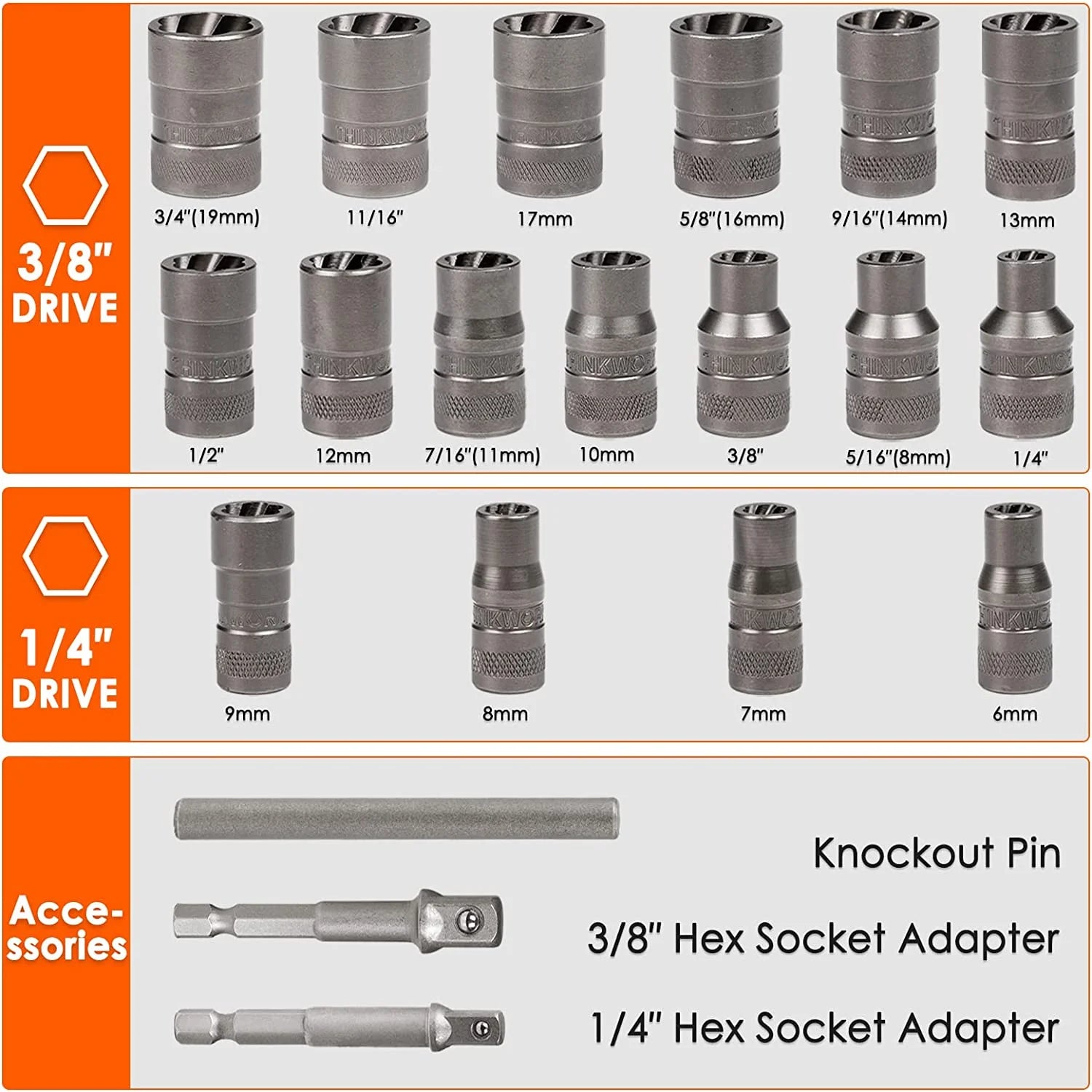 Upgrade Bolt Extractor Set, 20 Pieces Impact Bolt & Nut Remover Set Made by  TW6097
