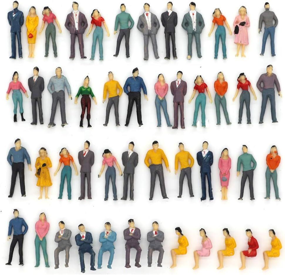 50-Piece O Scale Painted Figures Set for Building Model Train Layouts - Assorted Sitting and Standing Poses (1:50 Scale)