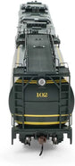 HO Scale GE Gas Turbine Locomotive with Tender by Horizon Hobby, detailed model showing engine and tender in blue and gray colors.