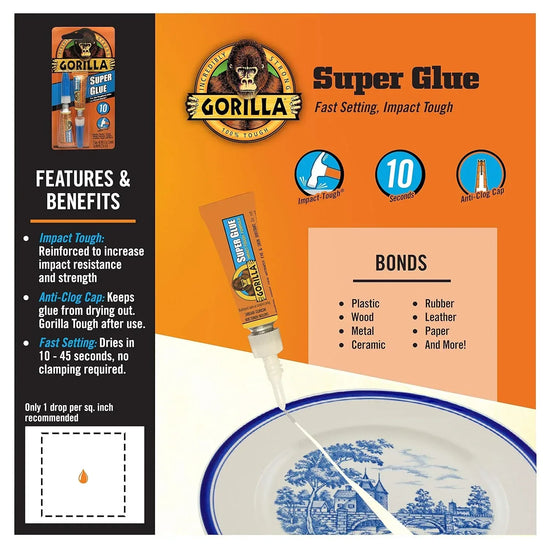 Gorilla Super Glue Clear Adhesive - Four 3-Gram Tubes (Single Pack) for Versatile and Quick-Setting Projects and Repairs - BYMRR Train Store