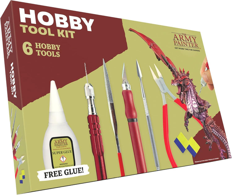 Comprehensive Hobby Tool Kit for Miniature Modeling: Includes Adhesive, Drill with Three Bits, Hobby Knife, Side Cutter, Sculpting Tool, and Green Stuff for Warhammer and Dungeons & Dragons in Plastic, Resin, and Metal