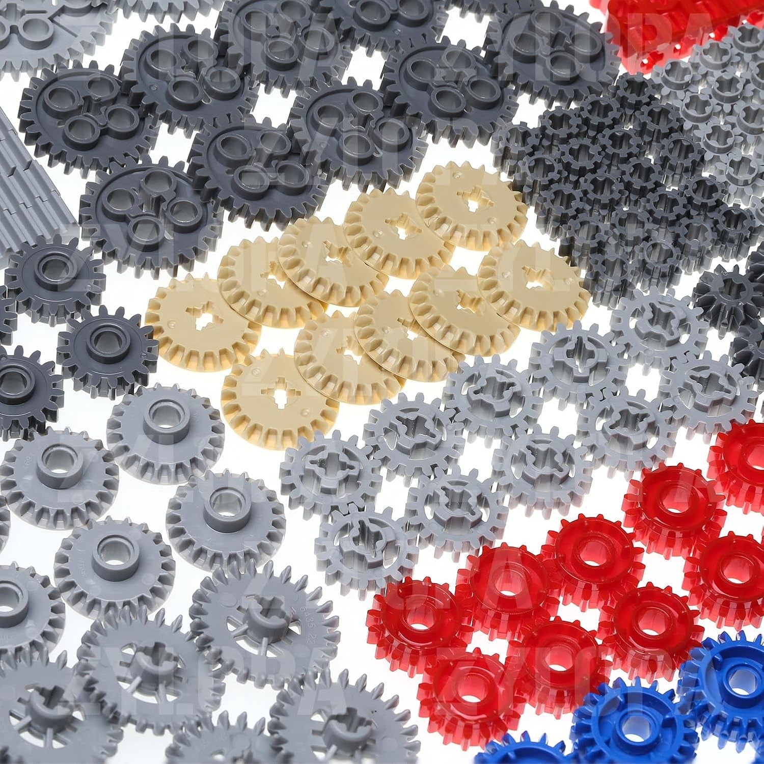 Zylopa 233-piece Technic gear set with various gears and connectors for building LEGO MOCs and creative engineering projects.