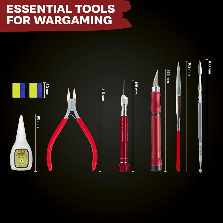 Comprehensive Hobby Tool Kit for Miniature Modeling: Includes Adhesive, Drill with Three Bits, Hobby Knife, Side Cutter, Sculpting Tool, and Green Stuff for Warhammer and Dungeons & Dragons in Plastic, Resin, and Metal