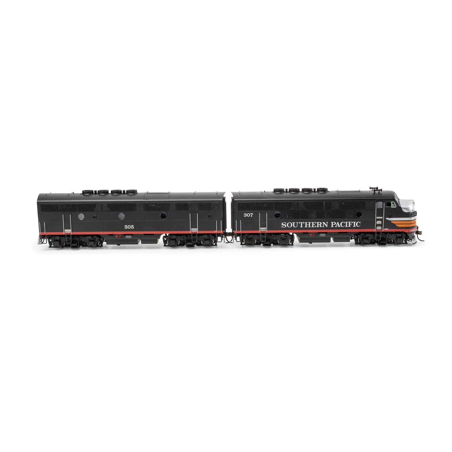HO scale Southern Pacific F3A and F3B locomotive set by BYMRR Train Store, featuring detailed model train engines.