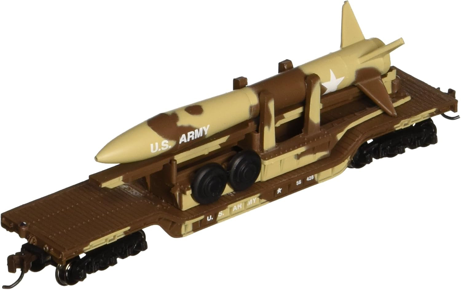 Transform your N Scale dioramas with the Bachmann 52' Military Flat-Car featuring a missile—perfect for desert scenes! 🚀🌵 #ModelTrains #DioramaLife