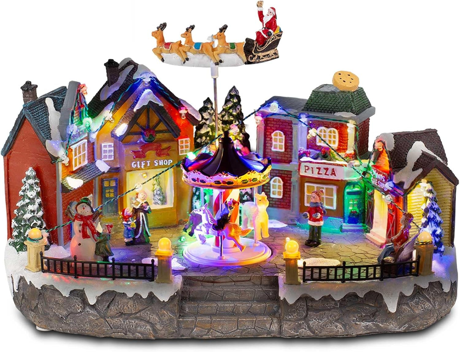 Animated Village Display with Santa Sleigh & LED Lights