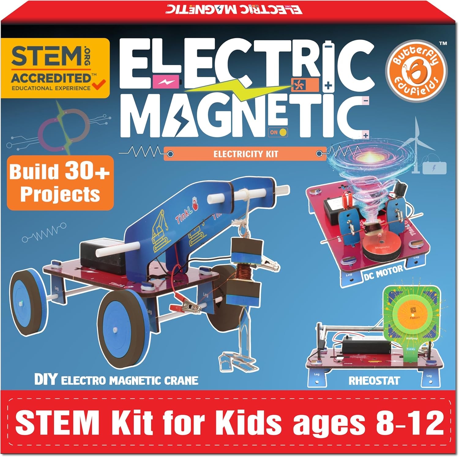 Butterfly Edufields 30-in-1 STEM Education Kits for Children Aged 8-14 | Electricity and Magnetism Science Project Kit | Ideal Educational Gift for Boys and Girls
