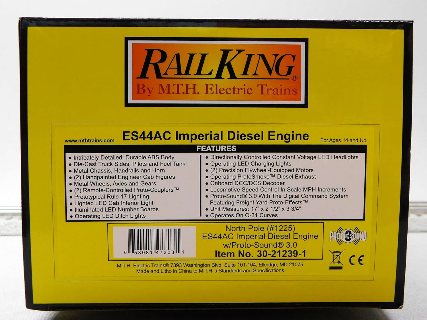 MTH RailKing North Pole ES44AC Diesel Locomotive #1225 O Gauge 30-21239-1