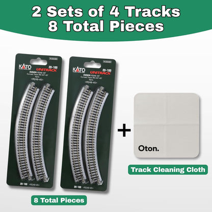 KATO N Scale 20-100 Unitrack R249-45 Curve Track Set (8 Pieces) with 15x15cm Track Cleaning Cloth – Snap-Together Rail System for Seamless Layout and Effortless Maintenance
