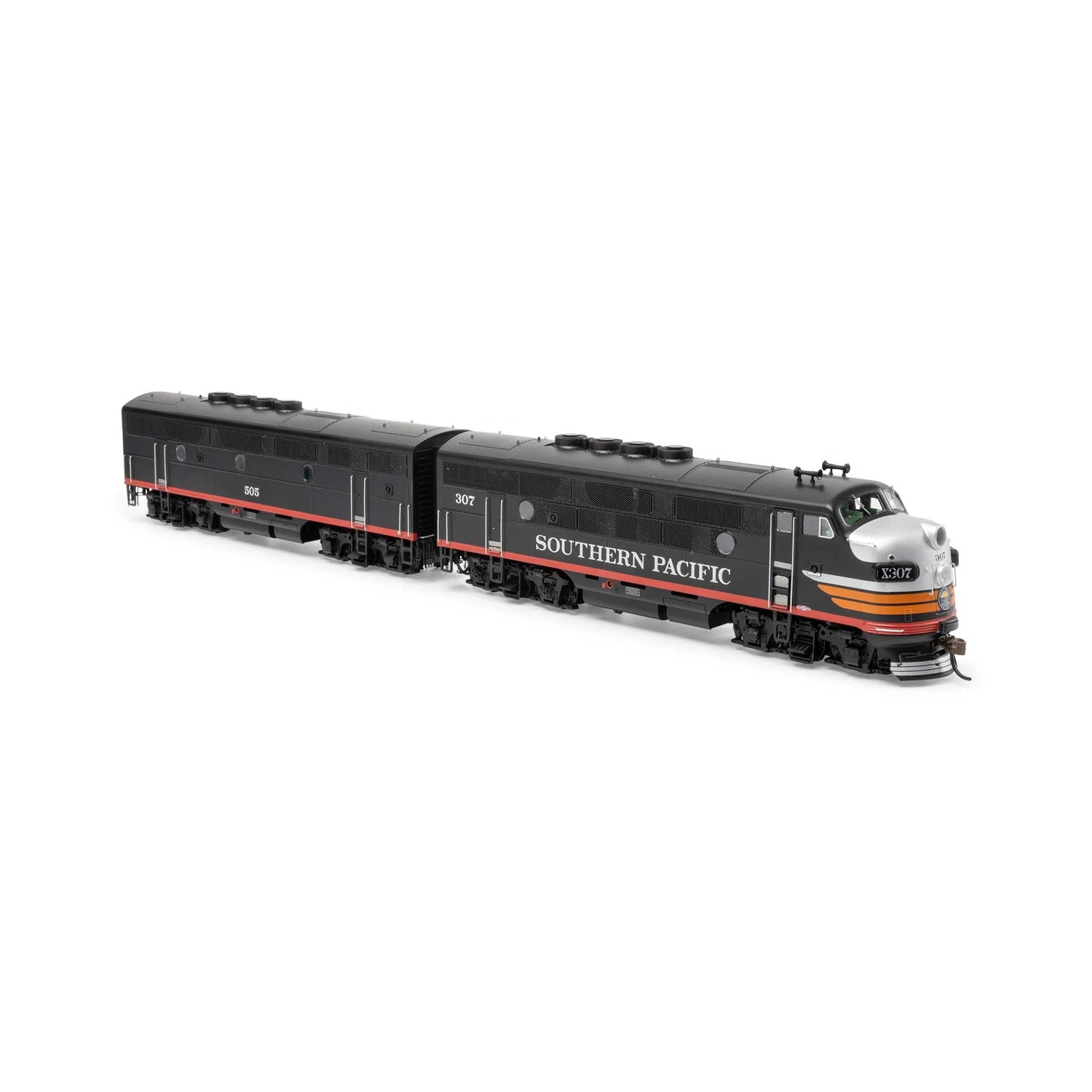 HO scale Southern Pacific F3A and F3B locomotive set by BYMRR Train Store, showing detailed model in green and yellow livery