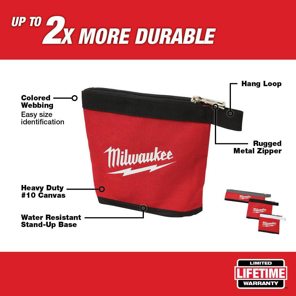 14 In., 12 In., 8 In. and 6 In. Multi-Size Zipper Tool Bags in Red (4-Pack)