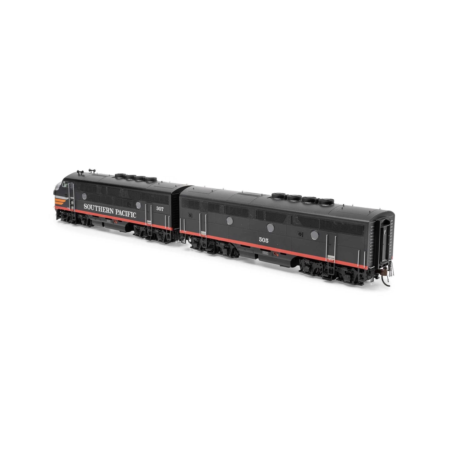 HO scale Southern Pacific F3A and F3B locomotive set by BYMRR featuring detailed model trains with SP 