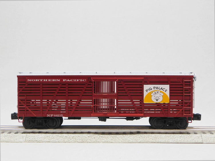 O gauge VISIONLINE Northern Pacific stock car 3-pack model by BYMRR Train Store, detailed train car set with colorful paint.